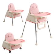 Adjustable Baby High Chair with Wheels, Baby Safe Feeding Dining Booster Table Seat Highchairs 3-in-1 Convertible High Chair with Adjustable Tray & Leg for Kids Toddlers
