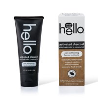 Hello Activated Charcoal Fluoride Whitening Toothpaste, With Fresh Mint and Coconut Oil, Vegan & SLS Free, 4oz