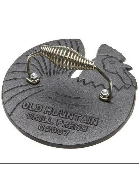 Old Mountain Pre Seasoned Rooster Shaped Bacon / Grill Press, 7 1/2 Inch Diameter (10150)