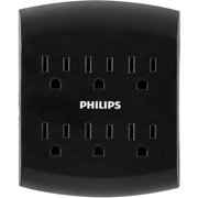 Philips 6-Outlet Grounded Wall Tap with Safety Guard, Surge Suppression, Black   SPS1461BC