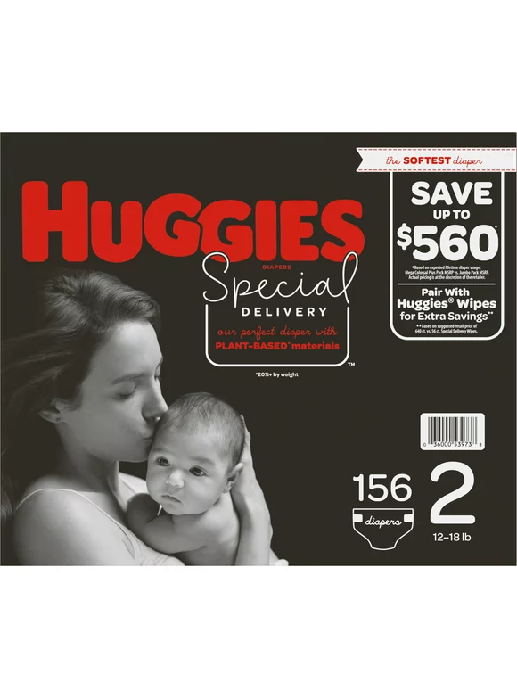 Huggies Special Delivery Hypoallergenic Baby Diapers Size 2 -156 ct. (12 -18 lb.)
