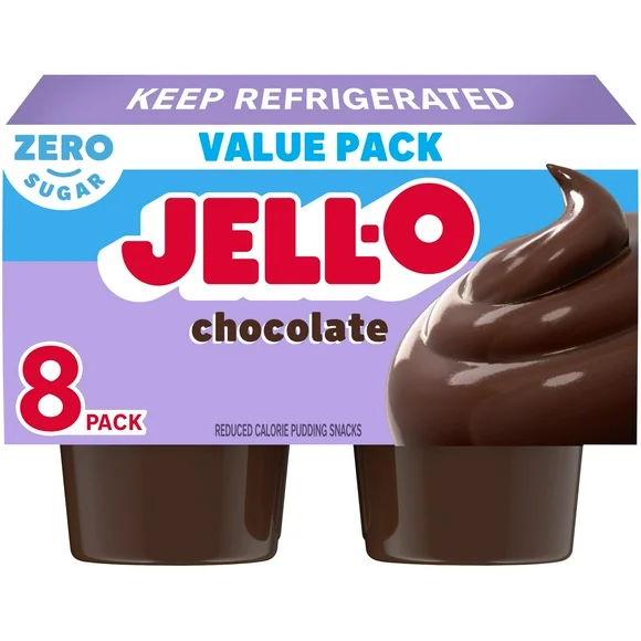 Jell-O Chocolate Sugar Free Pudding Cups Snack Value Pack, 8 Ct Cups
