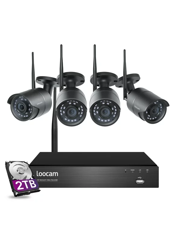 Loocam Ultra Long Distance 1080P Wireless Outdoor Security Camera System, 8CH NVR with 2TB HDD, 4PCS Outdoor Surveillance Camera with 130ft Night Vision, AI Human Detection, 2-Way Audio,Plug & Play