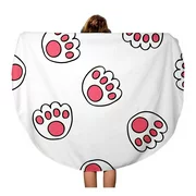 SIDONKU 60 inch Round Beach Towel Blanket Colorful Cat Paw Doodle Pattern Cute Scribble Abstract Travel Circle Circular Towels Mat Tapestry Beach Throw