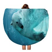LADDKA 60 inch Round Beach Towel Blanket Polar Bear Attacking Underwater Full Paw Blow Details Showing Travel Circle Circular Towels Mat Tapestry Beach Throw