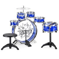 Best Choice Products 11-Piece Kids Starter Drum Set w/ Bass Drum, Tom Drums, Snare, Cymbal, Stool, Drumsticks - Blue