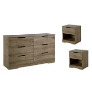 Home Square 3 Piece Bedroom Set with Set of 2 Nightstands and Dresser in Weathered Oak