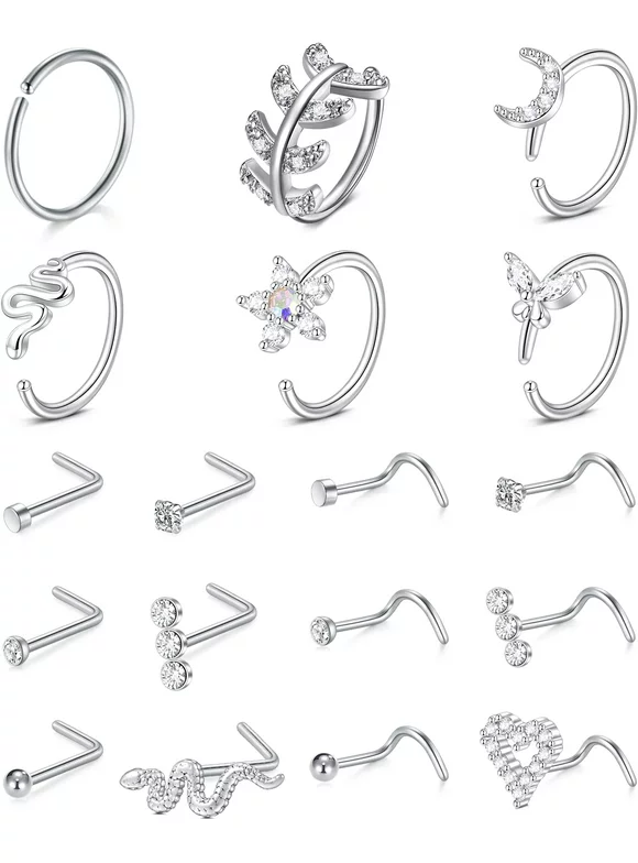Briana Williams 18G Nose Rings Hoops Surgical Steel Nose Piercing Jewelry for Women Men