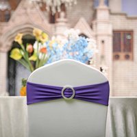 BalsaCircle 5 Purple Spandex Chair Sashes with Silver Round Buckle - Wedding Party Ceremony Reception Decorations Supplies
