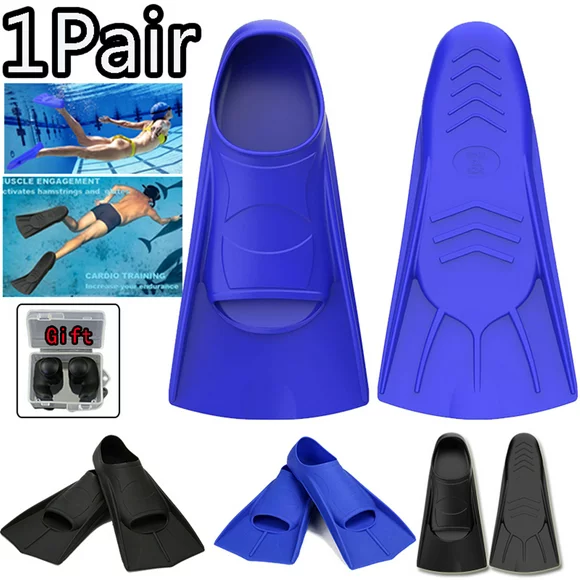 Elbourn Swimming Fins Short Floating Training Fins for Kids and Adults, Rubber Pool Fins for Swimming Diving Water Sports - 1 Pair