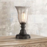 Regency Hill Traditional Uplight Desk Table Lamp 13" High Dark Bronze Mercury Glass Shade for Bedroom Bedside Nightstand Office