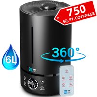 Top-Fill 6L Cool Mist Large Humidifier for Home - 360 Humidifiers for Large Room, Bedroom, Basement - Easy to Clean & Fill - Auto Off, For Whole Home, Quiet for Babies, Kids (Black)