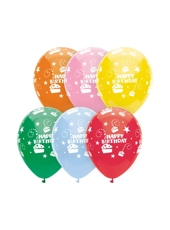 Way to Celebrate Latex Balloons 12" Assorted Happy Birthday, 8 Count Bag