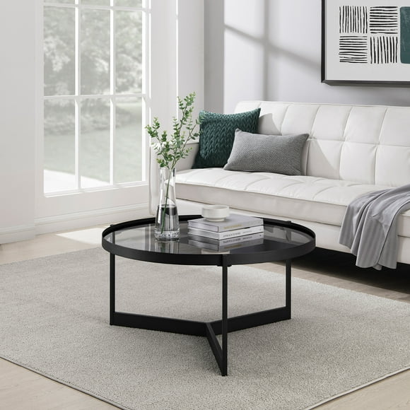 Manor Park Contemporary Glam Metal and Glass Coffee Table, Smoked Glass