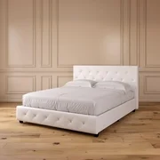 DHP Dakota Upholstered Platform Bed, Queen Size Frame, White