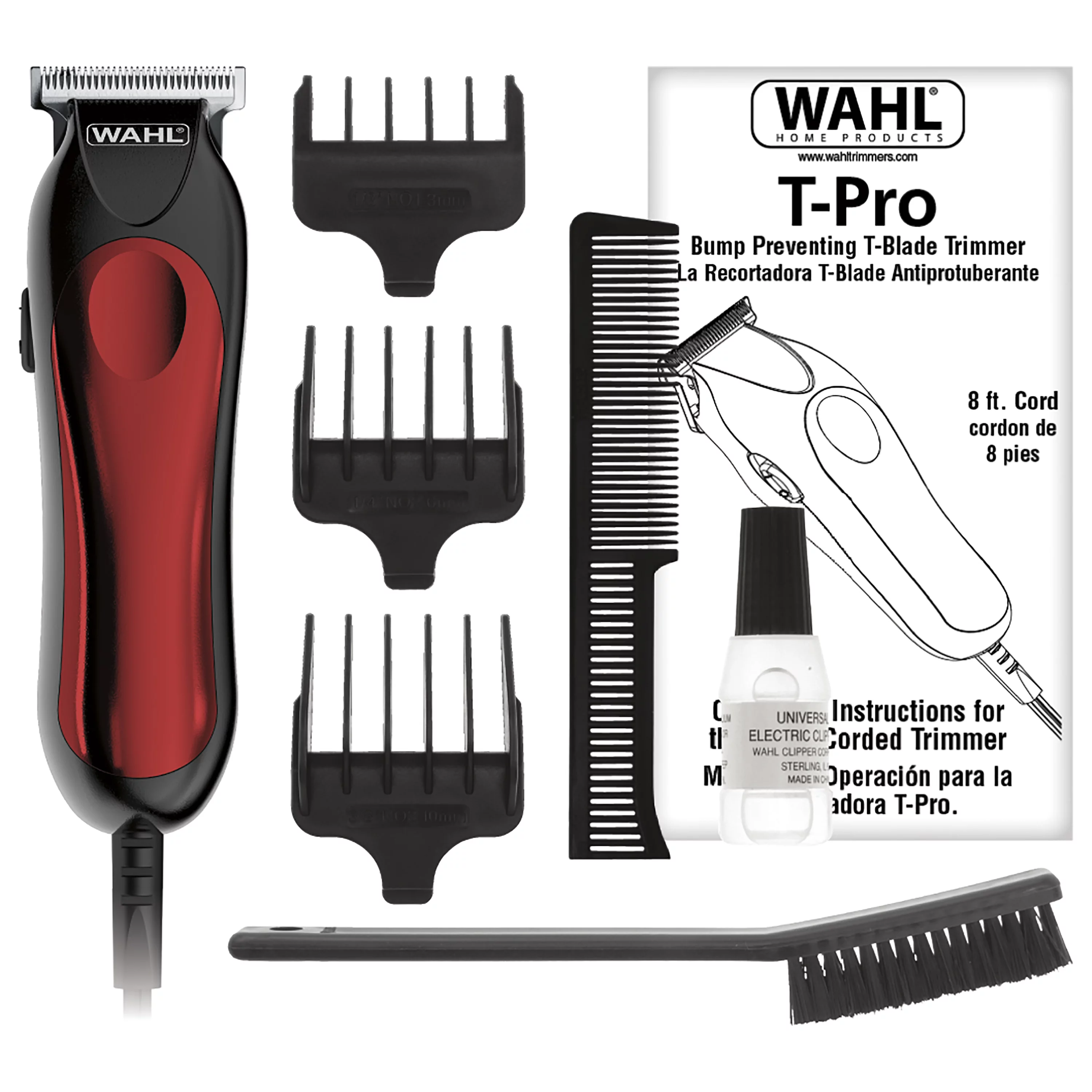 WAHL CLIPPER T-Pro Corded Trimmer - Trim, detail, fade, outline and shave with this versatile trimmer - Model 9307-300, Red/Black