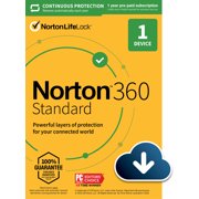 Norton 360 Standard, Antivirus Software, 1 Device, 1 Year with Auto Renewal, PC/Mac Download