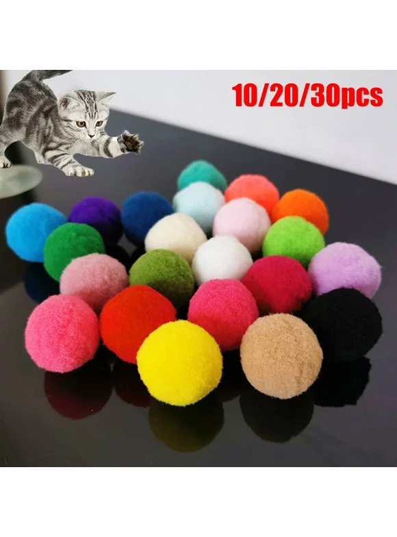 Yesbay 10/20/30Pcs Pet Cats Kitten Polyester Plush Balls Interactive Play Training Toy