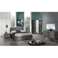 Wash Oak High Gloss Lacquer King Bedroom Set 5 Pcs Made in Italy ESF Oxford