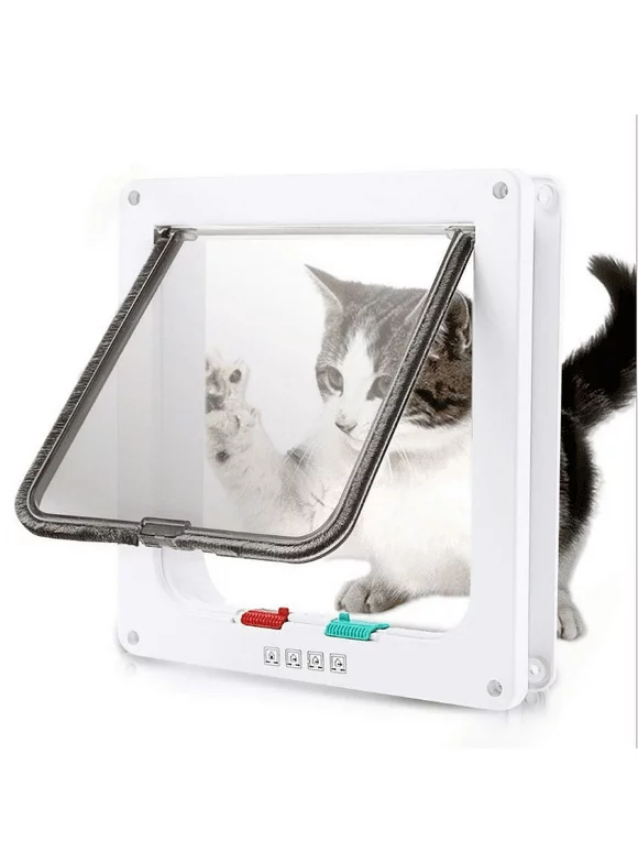 VONTER Cat Flap Door with 4 Way Lock (Outer Size 7.9" x 7.6"), Magnetic Pet Door Kit White, Weather-Resistant Cat Door for Cats & Doggy