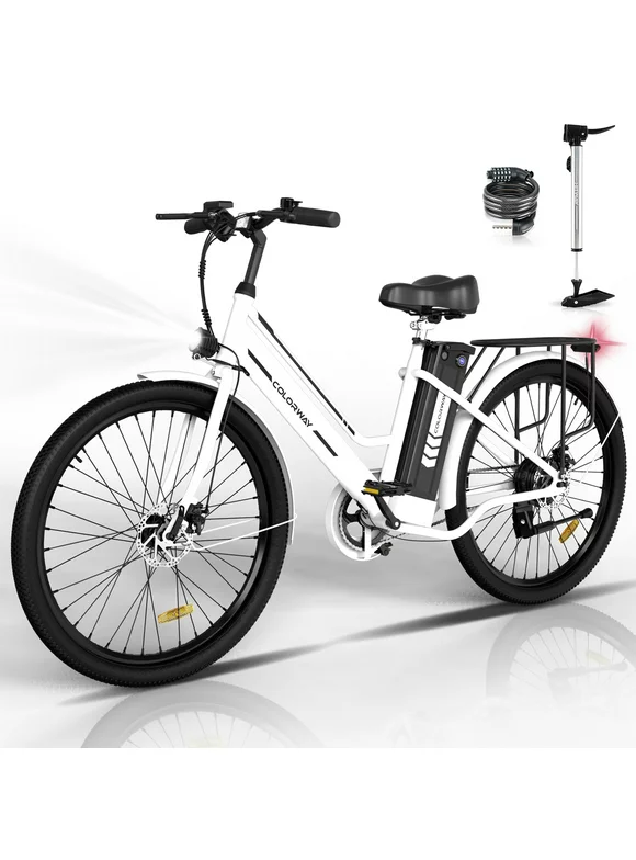COLORWAY 26" Electric Bike for Woman, 36V 8.4AH Removable Battery E Bike, 500W Powerful Motor, Max.Speed 19.9MPH Electric Bicycle
