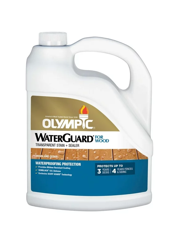 Olympic WaterGuard Exterior Wood Stain & Sealer, Transparent, Woodland Cedar, 1 Gallon