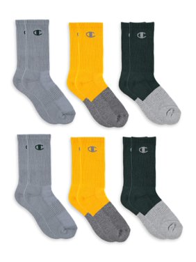 Champion Unisex Socks, 6 Pack Crew Socks Sizes Sizes M (7-9) - L (9-11)