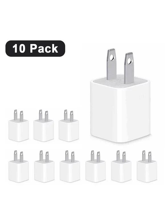 10 Pack: Universal AC USB Wall Charger Cube for for iPhone 11 Pro Max/X/8/7, iPad, Samsung Phones and More USB Charging Block