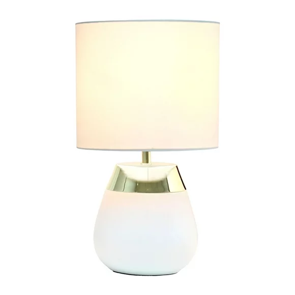 14" Tall Modern Contemporary Two Toned Metallic Gold and White Metal Bedside 4 Settings Touch Table Desk Lamp with White