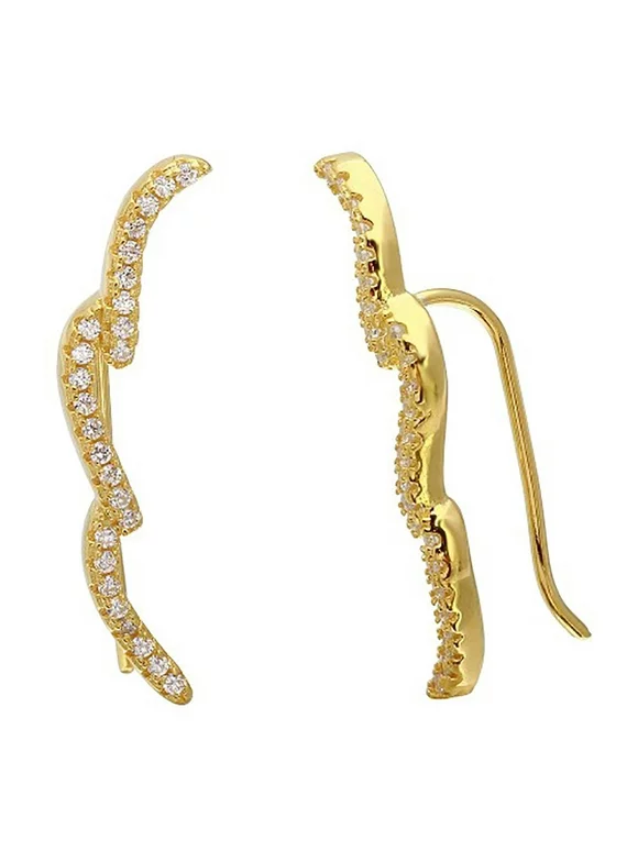 14k Yellow Gold Plated .925 Sterling Silver Wave Ear Climber Earrings