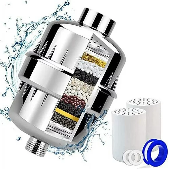 15-Stage Shower Filter with 2 Cartridges [ 2020 Latest], Universal Shower Head Filter for Hard Water Shower Water Filter for Removing Chlorine Fluoride Heavy Metal Odor