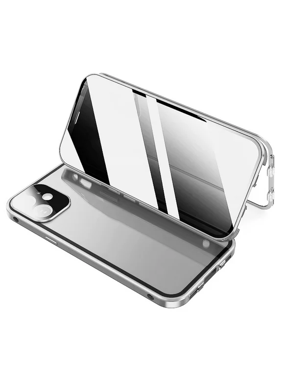 2021 Magnet Double-sided Buckle For IPhone 11 Pro Max Tempered Glass Phone Case For IPhone 12 All-inclusive Metal for IPhone 11 Silver Iphone 11promax