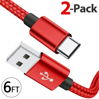 2x 6FT USB Type C Cable Fast Charging Cable USB-C Type-C 3.1 Data Sync Charger Cable Cord For Samsung Galaxy S10 S10+ S9 S9+ Galaxy S8 S8 Plus Nexus 5X 6P OnePlus LG G5 G6 V20 HTC M10 Google Pixel XL