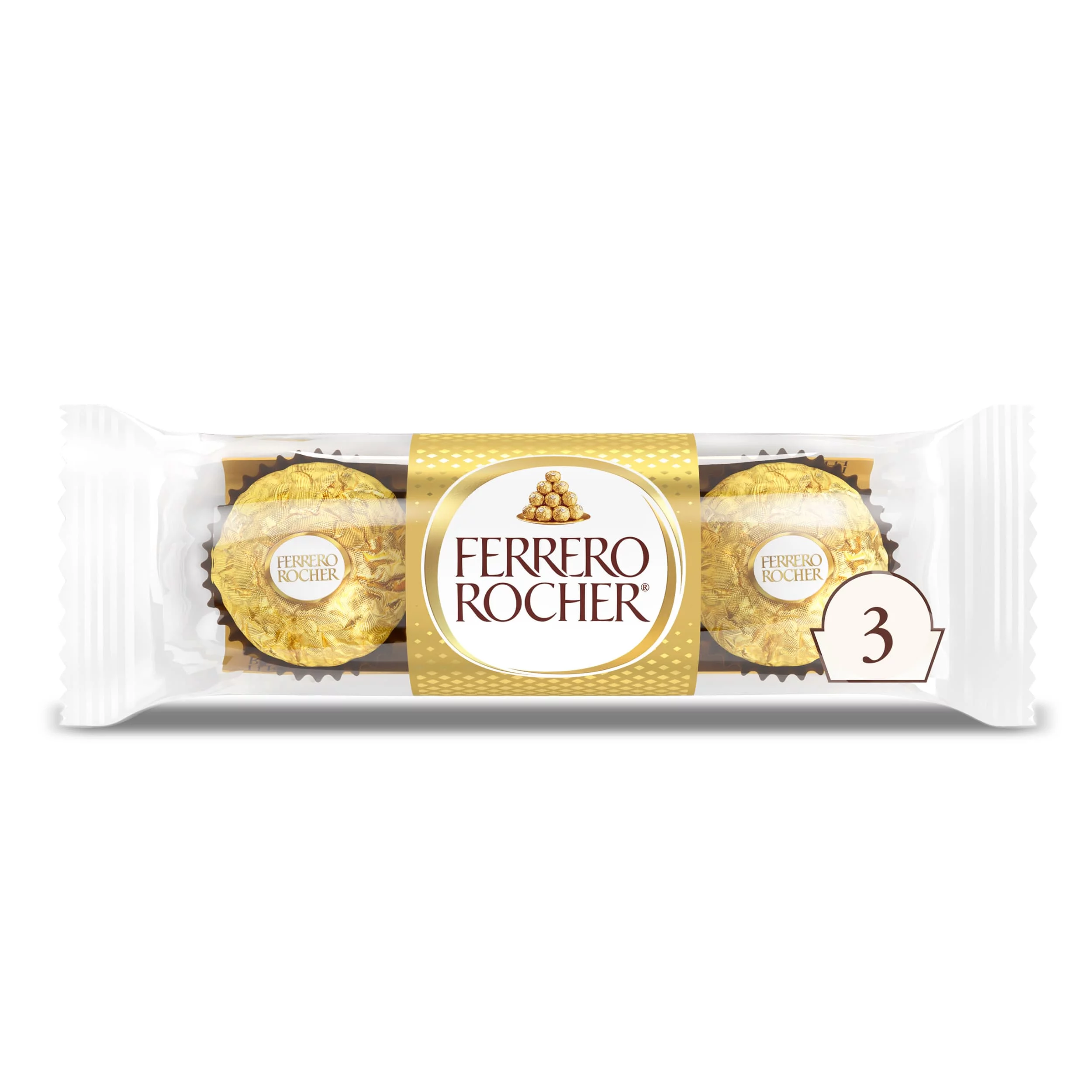 Ferrero Rocher Fine Hazelnut Milk Chocolate, 3 Count, Individually Wrapped Chocolate Candy, 1.3 oz