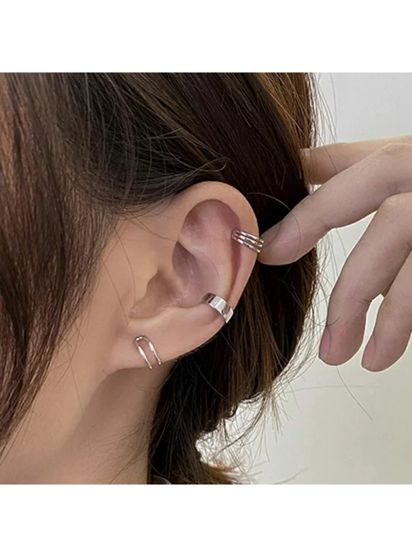 3Pcs/Set 925 Sterling Silver Korean Design Zircon Geometric Earrings Female Double Twist Without Pierced War Clip Ear Cuff