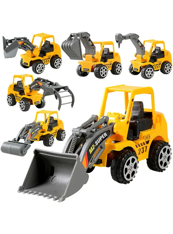 6 Pcs Play Vehicles Construction Vehicle Truck Cars Toys Set Friction Powered
