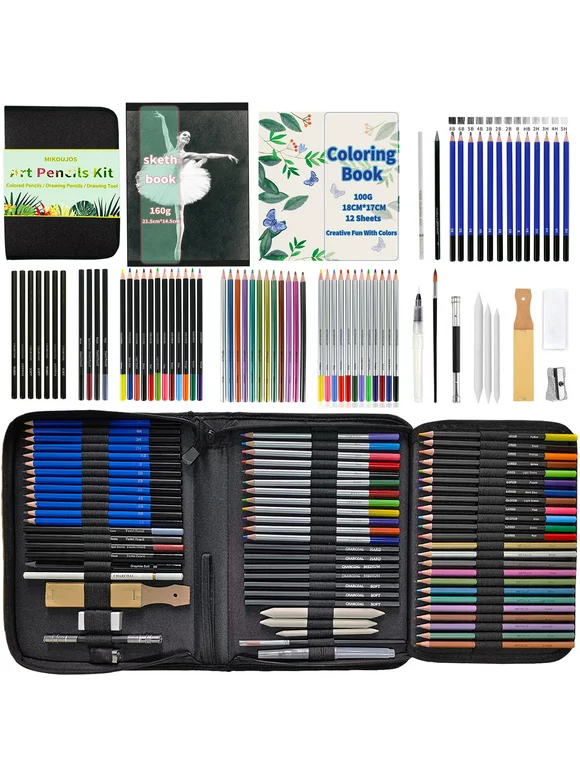 72 Pcs Art Supplies Art Set,Drawing Pencils for Artist Adult Teen,Drawing Pencils Kit,Sketching Set Include Charcoal & Colored Pencil,Sketchbook,Coloring Book