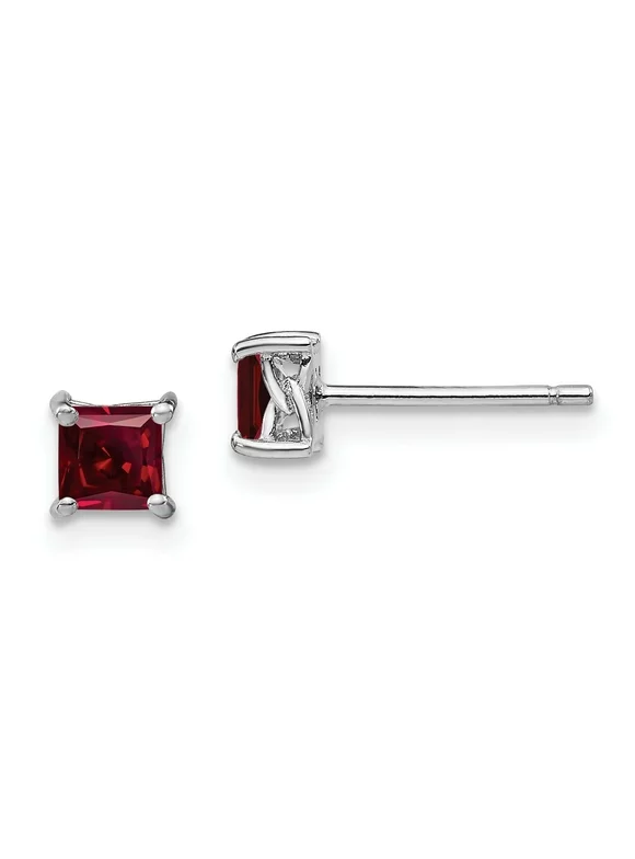 925 Sterling Silver 4mm Princess Created Red Ruby Post Stud Earrings Birthstone July Gemstone Fine Jewelry For Women Gifts For Her