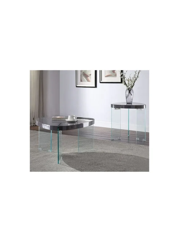 ACME Noland Coffee Table in Gray High Gloss & Clear Glass