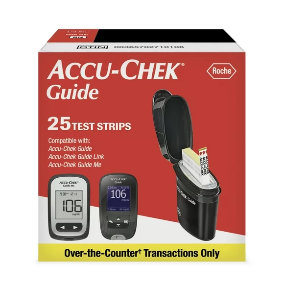 Accu-Chek Guide Glucose Strips for Diabetic Blood Sugar Testing (Pack of 25)