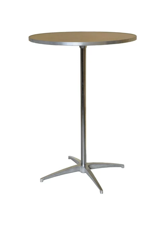 Adjustable Height Round Wooden Bistro Bar Pub Table, Clear Finish, 30 in