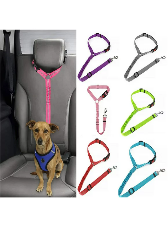Adjustable Pet Dog Seat Belt Harness, Dog Cat Seat Belt Leash Safety Leads Harness, Vehicle Car Seatbelt Harness for Pets with Elastic Nylon Bungee Buffer for Shock Attenuation