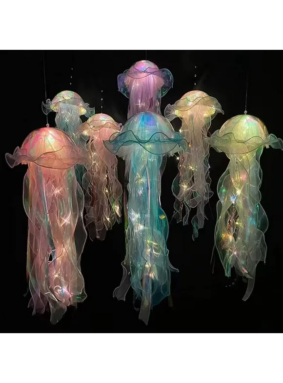 Anvazise Jellyfish LED Lamp Soft Lighting Battery Operated Jellyfish Lantern LED Hanging Lamp Decoration Holiday Gift for Party Pink One Size