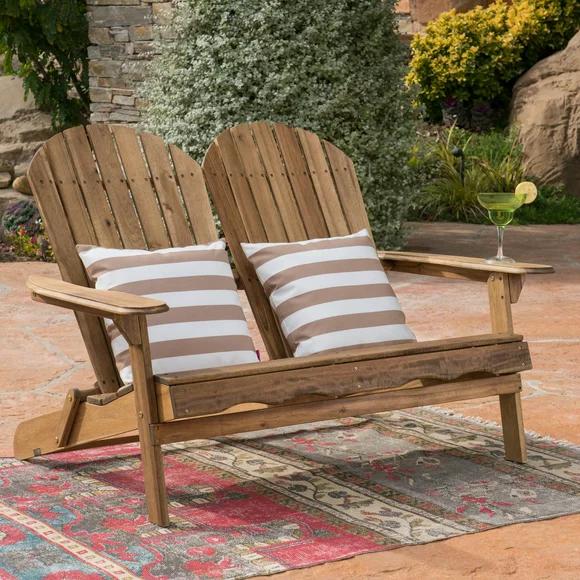 Ariel Outdoor Acacia Wood Adirondack Loveseat, Natural Stained