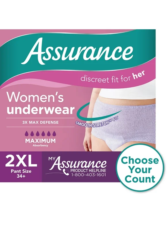 Assurance Women's Incontinence & Postpartum Underwear, 2XL, Maximum Absorbency (54 Count)