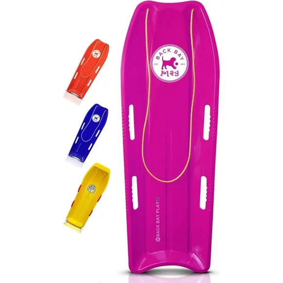 Back Bay Play 47" Snow Sled Racer - Fuschia Pink 2 Person Toboggan with Pull Rope
