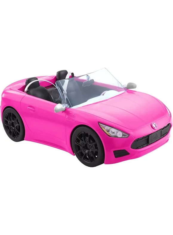 Barbie Convertible Toy Car, Bright Pink with Seatbelts and Rolling Wheels (Seats 2 Dolls), Toy for 3 Years and Up