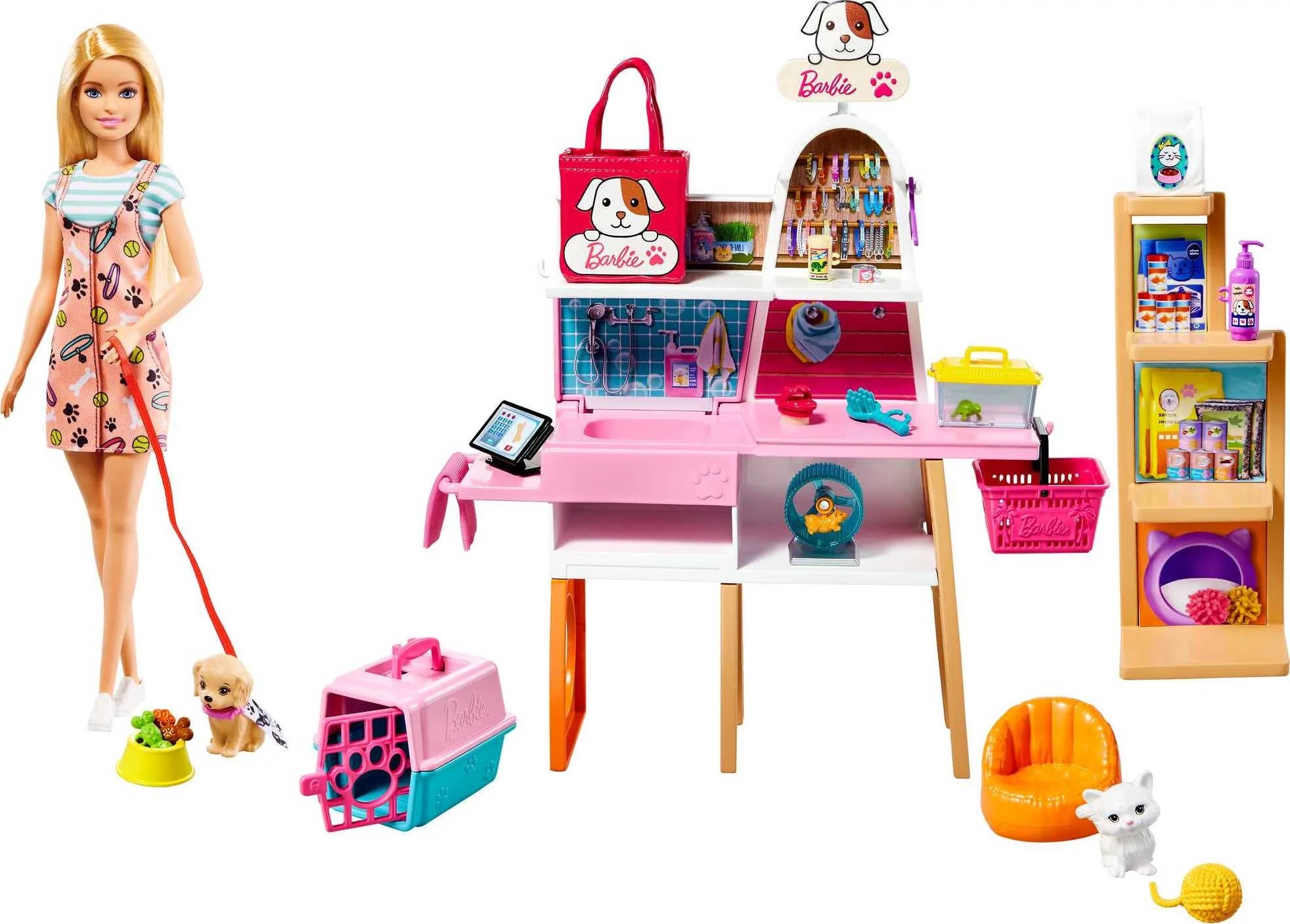 Barbie Doll and Pet Boutique Playset with 4 Pets, 20+ Themed Accessories and Color Change, Toy 3 Years and Up