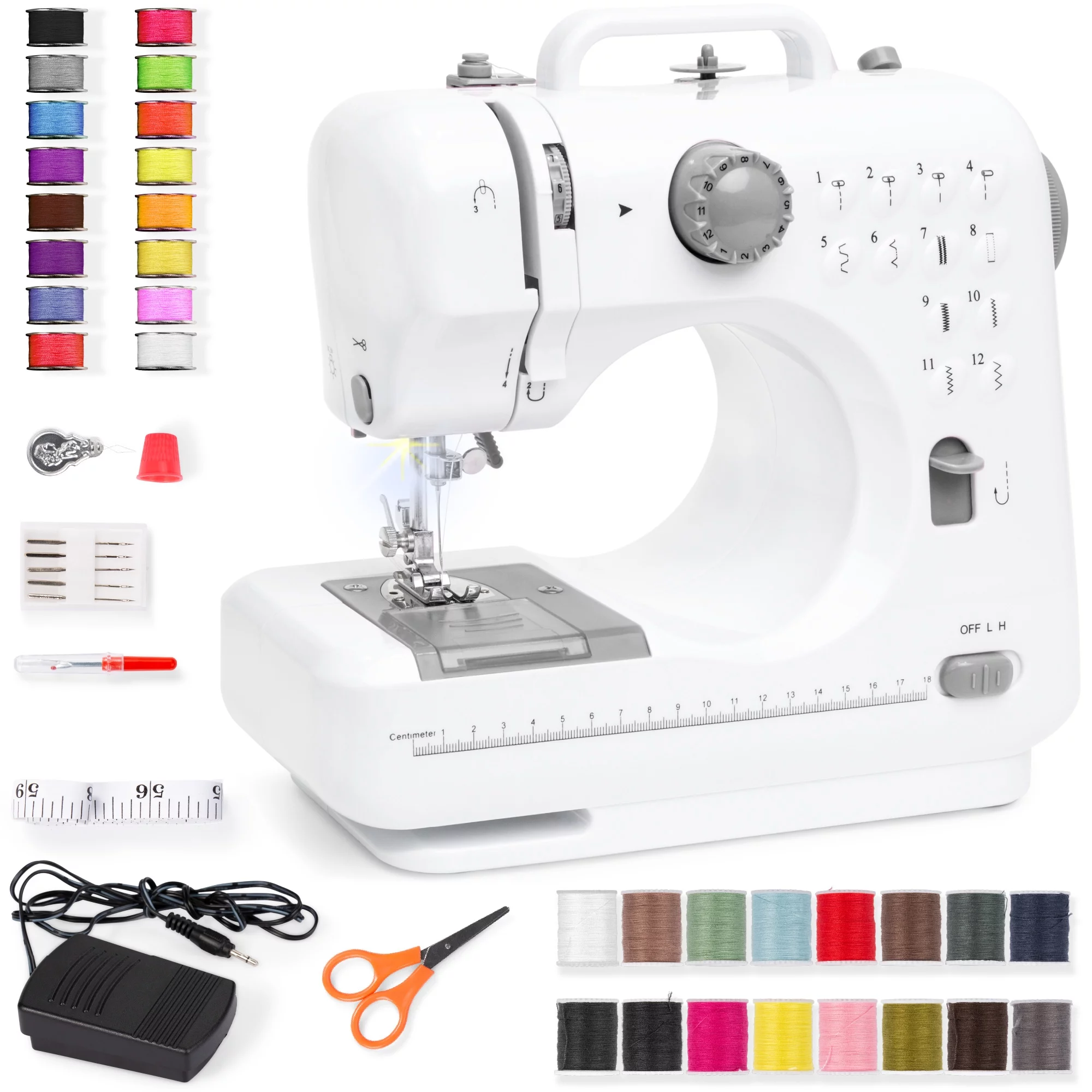 Best Choice Products 6V Portable Sewing Machine, 42-Piece Beginners Kit w/ 12 Stitch Patterns - Gray/White