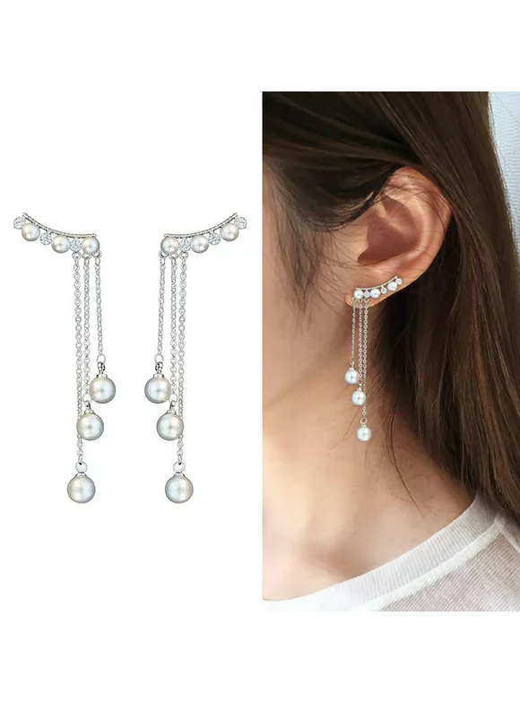 Besufy Women Earrings Environmental Friendly Elegant Long Style Tassel Faux Pearls Earrings for Wedding